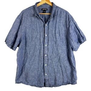 Lands End Men's XL Blue 100% Linen Short Sleeve Button Up Shirt Traditional Fit
